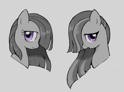 Size: 1460x1084 | Tagged: safe, artist:marbo, imported from ponybooru, marble pie, earth pony, pony, female, grayscale, looking back, mare, monochrome, neo noir, open mouth, partial color, solo