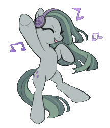 Size: 771x894 | Tagged: safe, artist:marbo, imported from ponybooru, marble pie, earth pony, pony, animated, bipedal, dancing, female, gif, headphones, mare, music notes, open mouth, open smile, simple background, smiling, solo, transparent background