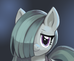 Size: 1011x837 | Tagged: safe, artist:marbo, imported from ponybooru, marble pie, earth pony, pony, female, hair over one eye, lidded eyes, looking at you, mare, smiling, solo, wip