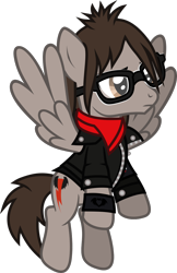 Size: 844x1300 | Tagged: safe, artist:lightningbolt, derpibooru exclusive, imported from derpibooru, pegasus, pony, .svg available, clothes, flying, frown, glasses, jacket, jewelry, male, mikey way, my chemical romance, necklace, ponified, rolled up sleeves, scarf, simple background, solo, spread wings, stallion, svg, three cheers for sweet revenge, transparent background, vector, wings, wristband