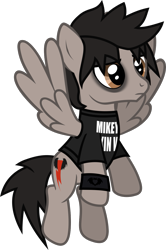 Size: 871x1314 | Tagged: safe, artist:lightningbolt, derpibooru exclusive, imported from derpibooru, pegasus, pony, .svg available, clandestine industries, clothes, eyeliner, eyeshadow, flying, frown, makeup, male, mikey way, my chemical romance, ponified, shirt, simple background, solo, spread wings, stallion, svg, t-shirt, the black parade, transparent background, vector, wings, wristband