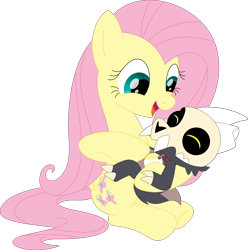 Size: 3497x3523 | Tagged: safe, artist:porygon2z, imported from derpibooru, fluttershy, pegasus, pony, broken horn, collar, crossover, duo, eyes closed, female, high res, horn, king clawthorne, male, open mouth, pet tag, show accurate, simple background, skull, the owl house, tickling, titan, transparent background, vector