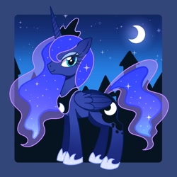 Size: 1024x1024 | Tagged: safe, artist:yukiha_321, imported from derpibooru, princess luna, alicorn, pony, crescent moon, female, mare, moon, night, profile, solo, stars