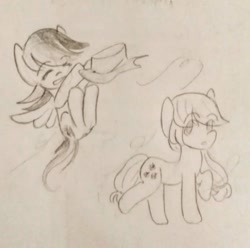 Size: 640x635 | Tagged: safe, artist:snowzaaah, imported from derpibooru, applejack, rainbow dash, earth pony, pegasus, pony, appledash, appledashdailydoodles, doodle, female, lesbian, monochrome, pencil drawing, shipping, sketch, traditional art