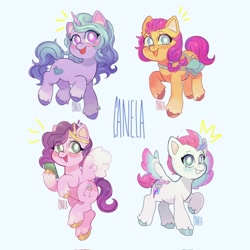 Size: 2048x2048 | Tagged: safe, artist:canela_qq1, imported from derpibooru, izzy moonbow, pipp petals, sunny starscout, zipp storm, earth pony, pegasus, pony, unicorn, spoiler:my little pony: a new generation, adorapipp, adorazipp, chibi, cute, g5, high res, izzybetes, my little pony: a new generation, royal sisters (g5), siblings, sisters, sunnybetes