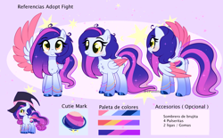 Size: 3822x2365 | Tagged: safe, artist:2pandita, imported from derpibooru, oc, oc only, oc:sweety, pegasus, pony, colored wings, eye clipping through hair, eyebrows, eyebrows visible through hair, female, hat, high res, mare, pegasus oc, reference sheet, smiling, solo, two toned wings, wings, witch hat