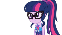 Size: 666x375 | Tagged: safe, edit, edited screencap, imported from derpibooru, screencap, sci-twi, twilight sparkle, equestria girls, equestria girls series, friendship math, bare shoulders, clothes, glasses, simple background, sleeveless, smiling, swimsuit, transparent background