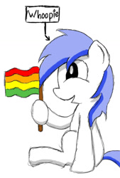 Size: 900x1329 | Tagged: safe, artist:scootaloormayfly, imported from derpibooru, oc, oc only, oc:blue beryl, pony, blue hair, colored, digital art, pride flag, solo, speech bubble, text, white fur