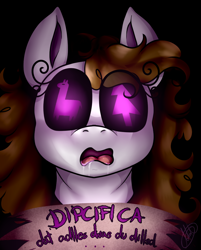Size: 852x1059 | Tagged: safe, artist:millefaller, imported from derpibooru, oc, oc only, earth pony, llama, pony, bust, drool, earth pony oc, eyelashes, female, mare, mind control, open mouth, signature, solo, tree, wingding eyes