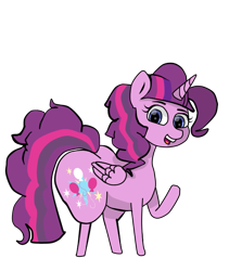 Size: 607x720 | Tagged: safe, artist:twistedscribble, imported from derpibooru, pinkie pie, twilight sparkle, oc, alicorn, earth pony, pony, alicorn oc, alicorn princess, butt, commissioner:bigonionbean, cutie mark, extra thicc, female, flank, fusion, horn, mare, plot, simple background, solo, transparent background, twilight sparkle (alicorn), wings
