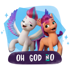 Size: 1054x1024 | Tagged: safe, edit, editor:horsesplease, imported from derpibooru, sunny starscout, zipp storm, spoiler:my little pony: a new generation, caption, dissonant caption, expand dong, exploitable meme, g5, image macro, meme, my little pony: a new generation, oh god no, oh no, text