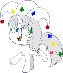 Size: 2304x2676 | Tagged: safe, artist:jetjetj, imported from derpibooru, oc, oc only, oc:trump card, pony, unicorn, chibi, hat, heterochromia, high res, jester hat, male, simple background, solo, stallion, transparent background