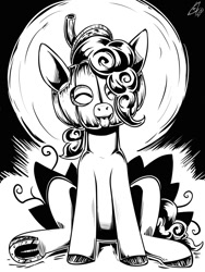 Size: 900x1200 | Tagged: safe, artist:lexx2dot0, imported from derpibooru, pinkie pie, earth pony, pony, :p, black and white, grayscale, horseshoes, monochrome, pumpkin, solo, tongue out