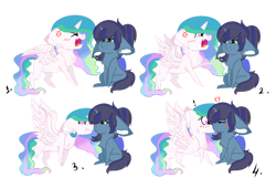 Size: 1024x697 | Tagged: safe, artist:celestiaisbestponyyt, artist:dashkatortik12222222, imported from derpibooru, princess celestia, oc, oc:savannah, oc:savannah london, alicorn, unicorn, angry, argument, artificial wings, augmented, base used, blushing, boop, canon x oc, chest fluff, cute, cutelestia, ethereal mane, exclamation point, female, fight, floppy ears, fluffy, heart, kissing, lesbian, madorable, magic, magic wings, mare, missing accessory, noseboop, raised hoof, raised leg, savannahlestia, shipping, simple background, sitting, spread wings, surprised, transparent background, unamused, wavy mane, wings