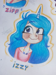 Size: 1200x1600 | Tagged: safe, artist:angietswing, imported from derpibooru, izzy moonbow, human, spoiler:my little pony: a new generation, g5, humanized, my little pony: a new generation, solo, traditional art