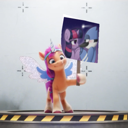 Size: 983x983 | Tagged: safe, artist:kittyrosie, edit, edited screencap, imported from derpibooru, screencap, sunny starscout, twilight sparkle, bird, blue jay, earth pony, pony, unicorn, spoiler:my little pony: a new generation, 3d, crossover, crossover shipping, cute, female, g5, male, mordecai, mordetwi, my little pony: a new generation, regular show, shipping, solo, straight, twiabetes, unicorn twilight