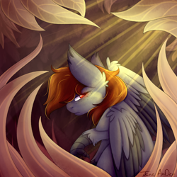 Size: 3500x3500 | Tagged: safe, artist:jane-ander, imported from derpibooru, oc, oc only, oc:asperitas, hippogriff, crepuscular rays, freckles, high res, solo