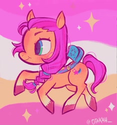 Size: 1856x1993 | Tagged: safe, artist:otakah_, imported from derpibooru, sunny starscout, earth pony, pony, spoiler:my little pony: a new generation, bag, braid, chibi, colored hooves, eyebrows, female, floating, g5, lesbian pride flag, my little pony: a new generation, pin, pins, pride, pride flag, shoulder bag, solo, unshorn fetlocks