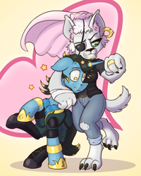 Size: 2000x2500 | Tagged: safe, artist:cocaine, imported from derpibooru, oc, oc:golden joystick, diamond dog, pony, unicorn, clothes, commission, hug, jewelry, marriage, ring, wedding, wedding ring, wedding veil