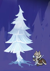 Size: 1387x1975 | Tagged: safe, artist:marbo, imported from ponybooru, oc, oc only, oc:ice elation, pony, /mlp/, clothes, coat, crystal pinecone, crystal spruce, crystal tree, female, forest, mare, pinecone, snowpony (species), solo, spruce, spruce tree, taiga pony, tree