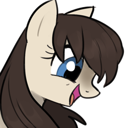 Size: 650x650 | Tagged: safe, artist:marbo, imported from ponybooru, oc, oc only, oc:frosty flakes, pony, /mlp/, blaze (coat marking), bust, coat markings, excited, female, mare, open mouth, open smile, portrait, side view, simple background, smiling, snowpony (species), solo, taiga pony, transparent background, yakutian horse