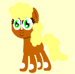 Size: 695x684 | Tagged: safe, artist:boyiepony34, retro leap, blaze (coat marking), coat markings, drawception, female, g0, g0 to g4, generation leap, mare, my pretty pony, retrobetes, simple background, smiling, solo, tan background