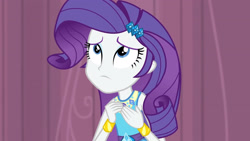 Size: 3410x1920 | Tagged: safe, imported from derpibooru, screencap, rarity, equestria girls, equestria girls series, stressed in show, bracelet, clothes, cutie mark, cutie mark on clothes, female, geode of shielding, hairpin, jewelry, magical geodes, rarity peplum dress, solo