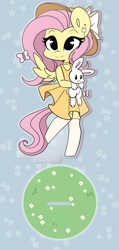 Size: 840x1768 | Tagged: safe, artist:sakukitty, imported from derpibooru, angel bunny, fluttershy, anthro, butterfly, pegasus, rabbit, semi-anthro, unguligrade anthro, animal, chibi, clothes, cute, daaaaaaaaaaaw, dress, hat, shyabetes, skirt, socks, spread wings, sun hat, thigh highs, wings