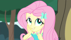 Size: 3410x1920 | Tagged: safe, imported from derpibooru, screencap, fluttershy, harry, bear, equestria girls, equestria girls series, stressed in show, stressed in show: fluttershy, spoiler:eqg series (season 2), cute, female, geode of fauna, hairpin, jewelry, magical geodes, male, necklace, offscreen character, shyabetes, smiling