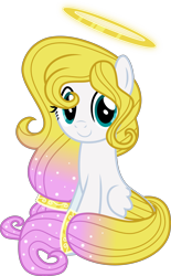 Size: 4000x6461 | Tagged: safe, artist:melisareb, imported from derpibooru, oc, oc only, oc:angel light, angel pony, original species, pegasus, pony, absurd resolution, angel, female, gradient mane, gradient tail, halo, mare, simple background, sitting, solo, transparent background, two toned wings, vector, wings