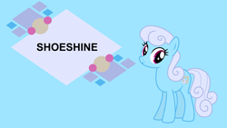 Size: 4400x2475 | Tagged: safe, artist:melisareb, edit, editor:quoterific, imported from derpibooru, imported from ponybooru, linky, shoeshine, earth pony, pony, blue background, board, female, high res, mare, simple background, solo, text, wallpaper