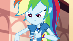 Size: 1280x718 | Tagged: safe, imported from derpibooru, screencap, rainbow dash, equestria girls, movie magic, spoiler:eqg specials, clothes, cutie mark, cutie mark on clothes, female, geode of super speed, jewelry, magical geodes, necklace, out of context, solo, wristband