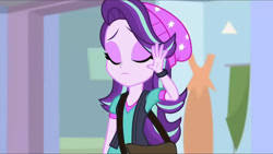 Size: 3410x1920 | Tagged: safe, imported from derpibooru, screencap, starlight glimmer, equestria girls, mirror magic, spoiler:eqg specials, bag, eyes closed, female, hat, solo