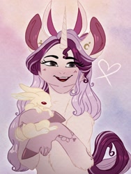 Size: 1536x2048 | Tagged: safe, artist:artfestation, imported from derpibooru, oc, oc only, pony, rabbit, unicorn, animal, bust, colored hooves, duo, hoof fluff, horn, smiling, unicorn oc