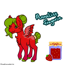 Size: 1950x1800 | Tagged: safe, artist:misskanabelle, imported from derpibooru, oc, oc only, pegasus, pony, chest fluff, ear fluff, female, food, mare, one eye closed, pegasus oc, simple background, smiling, solo, strawberry, transparent background, wings, wink