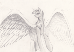 Size: 1259x889 | Tagged: safe, artist:penrosa, imported from derpibooru, twilight sparkle, alicorn, pony, female, grin, horn, mare, smiling, solo, traditional art, twilight sparkle (alicorn), wings