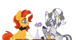 Size: 888x464 | Tagged: safe, artist:socket1971, imported from derpibooru, sunburst, zecora, pony, unicorn, zebra, alternate hairstyle, base used, blaze (coat marking), bowtie, coat markings, crack shipping, date, facial markings, female, male, mare, shipping, simple background, socks (coat markings), stallion, straight, white background, zecoburst