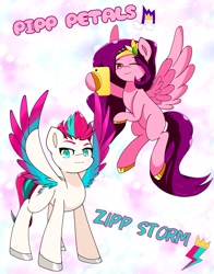 Size: 1609x2048 | Tagged: safe, artist:zeon_starlight, imported from derpibooru, pipp petals, zipp storm, pegasus, pony, adorapipp, adorazipp, cute, duo, female, g5, mare, my little pony: a new generation, phone, royal sisters (g5), siblings, sisters