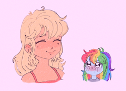 Size: 1094x790 | Tagged: artist needed, source needed, safe, artist:latiatonta, imported from derpibooru, applejack, rainbow dash, equestria girls, appledash, cute, dashabetes, duo, eyes closed, female, jackabetes, lesbian, shipping, smiling