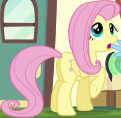 Size: 576x563 | Tagged: safe, imported from derpibooru, screencap, fluttershy, pegasus, pony, buckball season, season 6, butt, cropped, flutterbutt, plot, raised hoof