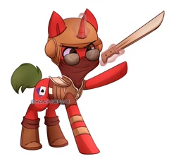 Size: 920x840 | Tagged: safe, artist:handgunboi, imported from derpibooru, oc, unicorn, armor, caesar's legion, commission, fallout, fallout: new vegas, helmet, machete