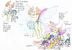 Size: 1024x721 | Tagged: safe, artist:grimmyweirdy, imported from derpibooru, rarity, spike, thorax, changedling, changeling, crystal, fabulous, funny, group hug, grumpy, heart eyes, hug, king thorax, king thorax the fabulous, lucky bastard, thorax gets all the mares, traditional art, wingding eyes