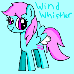 Size: 610x617 | Tagged: safe, artist:brobbol, wind whistler, pegasus, pony, 1000 hours in ms paint, bow, cute, female, g1, g1 to g4, g4, generation leap, mare, ms paint, signature, simple background, sky background, smiling, solo, tail bow