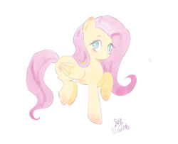 Size: 1280x1037 | Tagged: safe, artist:llvct, imported from derpibooru, fluttershy, pegasus, pony, female, folded wings, looking at you, mare, no mouth, raised hoof, raised leg, simple background, solo, three quarter view, white background, wings