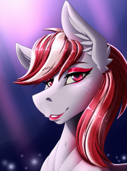 Size: 2000x2692 | Tagged: safe, artist:twotail813, imported from derpibooru, sugar moonlight, earth pony, pony, spoiler:my little pony: a new generation, bedroom eyes, bust, eyebrows, eyebrows visible through hair, eyeshadow, female, g5, grin, high res, lidded eyes, looking at you, makeup, mare, my little pony: a new generation, portrait, seductive look, sexy, smiling, smiling at you, solo, stupid sexy sugar moonlight