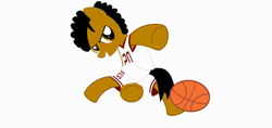 Size: 1520x720 | Tagged: safe, imported from derpibooru, oc, oc only, oc:ladainian otis, pony, basketball, simple background, solo, sports, white background