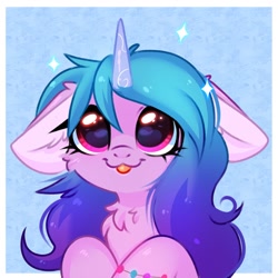 Size: 1024x1024 | Tagged: safe, alternate version, artist:pesty_skillengton, imported from derpibooru, izzy moonbow, pony, unicorn, spoiler:my little pony: a new generation, :3, :p, bust, cheek fluff, chest fluff, cute, ear fluff, female, floppy ears, g5, heart, heart eyes, izzybetes, mare, my little pony: a new generation, solo, tongue out, wingding eyes