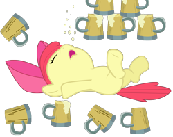 Size: 6116x4820 | Tagged: safe, artist:bigccv, imported from derpibooru, apple bloom, earth pony, pony, absurd resolution, cider, drunk, eyes closed, female, filly, go home you're drunk, open mouth, simple background, sleeping, solo, transparent background, vector