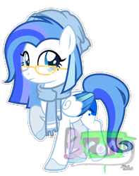 Size: 1721x2185 | Tagged: safe, artist:whiteplumage233, imported from derpibooru, oc, oc only, oc:bluelight shooter, pegasus, pony, clothes, colored wings, female, glasses, mare, multicolored wings, obtrusive watermark, scarf, simple background, solo, transparent background, watermark, wings