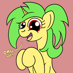 Size: 2000x2000 | Tagged: safe, artist:dafiltafish, imported from derpibooru, oc, oc only, oc:piña, pony, unicorn, female, high res, looking at you, mare, solo, text